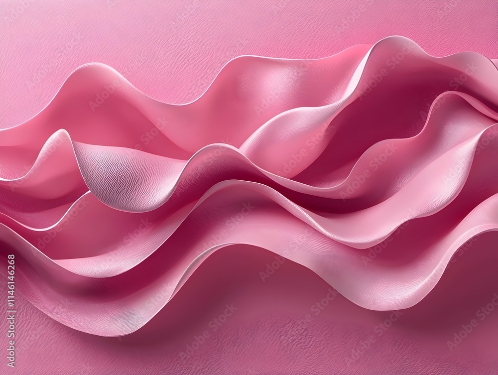 Poster an abstract composition featuring flowing waves of soft pink material, creating a sense of elegance 