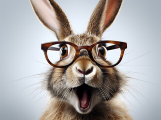 A crazy hare with glasses and an open mouth, offering a humorous and playful vibe in a creative illustration.