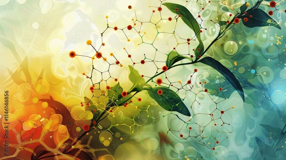 Poster abstract science background with interconnected molecular structures, dna strands, and futuristic bi
