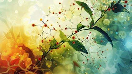 Abstract science background with interconnected molecular structures, DNA strands, and futuristic biological elements in a blue gradient design.