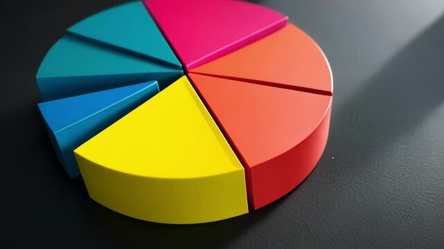 Vibrant pie chart displayed on a dark surface, representing market analysis and financial reports, with separated slices highlighting data segmentation and business insights