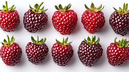 Best-quality 8K blackberries with their tiny drupelets and a natural shine on a clean white background