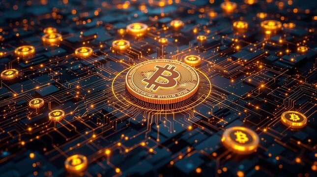 Innovative bitcoin mining concept advanced cryptocurrency blockchain network visualization as digital artwork for tech enthusiast