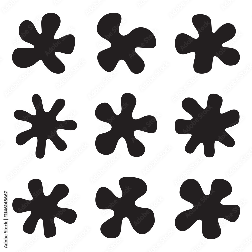 Wall mural abstract black blob shapes set vector on white background