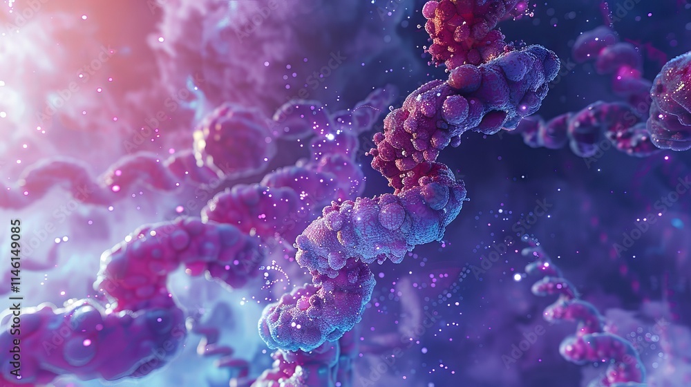 Poster abstract science background with interconnected molecular structures, dna strands, and futuristic bi