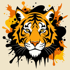 Tiger head splatter paint creating an abstract lion face