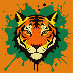 Tiger head splatter paint creating an abstract lion face