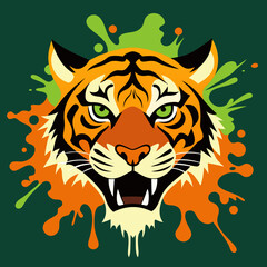 Tiger head splatter paint creating an abstract lion face