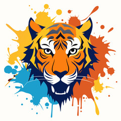 Tiger head splatter paint creating an abstract lion face