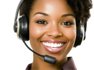 Happy female call center operator
