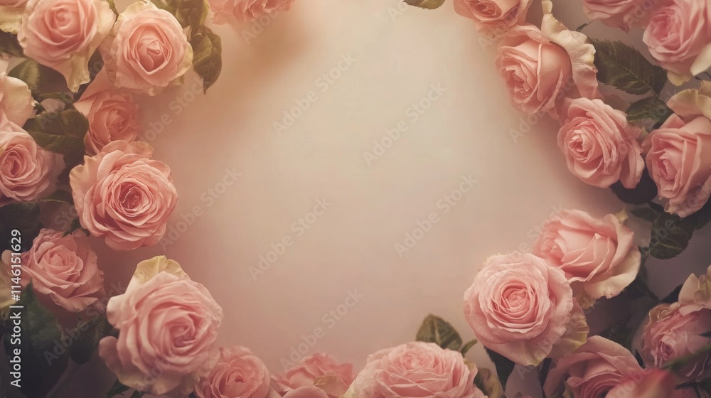Poster delicate pink roses form a beautiful circular arrangement, creating an inviting space for decoration