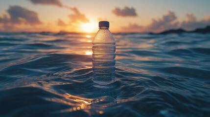 Plastic Bottle Floating in the Ocean for Marine Pollution Awareness