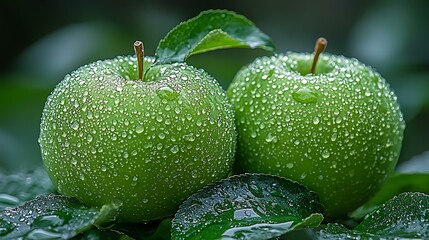Best-quality 8K green apples with glossy skin and natural reflections on a white background