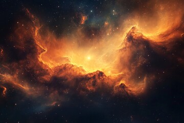 Fototapeta premium A breathtaking portrayal of a nebula with vibrant and fiery swirling celestial forms, representing the mystery and majesty of cosmic creation and the universe's energy.