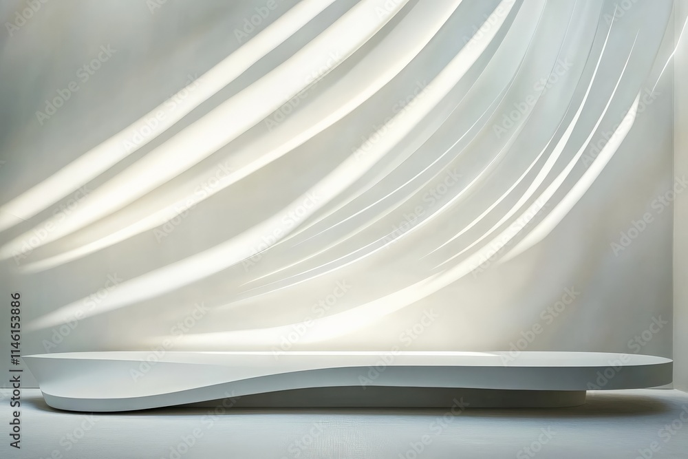 Aufkleber minimalistic white curved benches are arranged artfully, bathed in soft, flowing light, creating an 