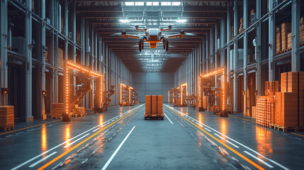 Fototapeta premium advanced autonomous warehouse with drones and robotic systems