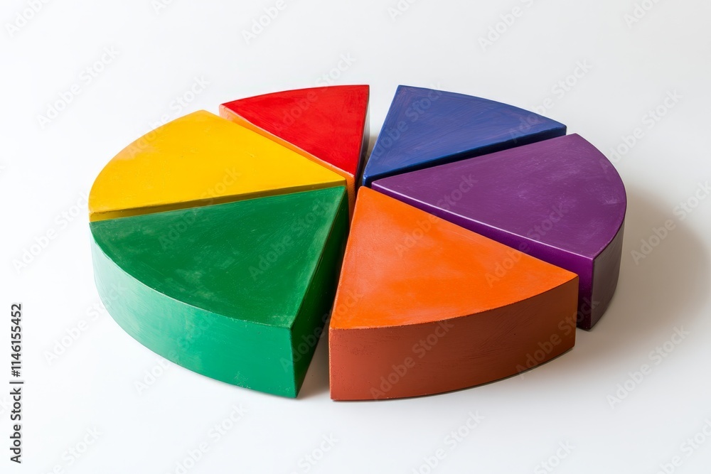 Poster A vibrant pie chart uses bold colors to represent different segments, showcasing a mix of primary and secondary colors, perfect for infographic designs.