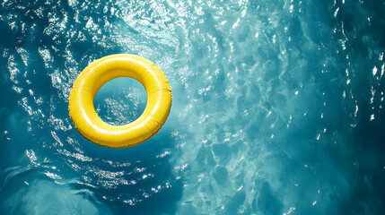 Bright Pool Scene With Yellow Swim Ring Floating. Generative AI