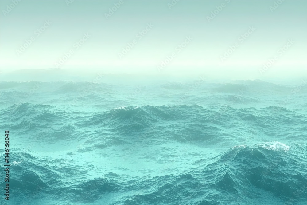 Poster a tranquil view of gentle turquoise ocean waves, creating a serene and calming atmosphere. the soft 