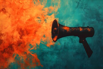 A large speaker is spewing out orange smoke