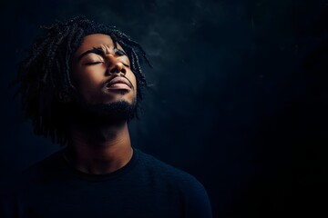 A man with dreadlocks is looking up at the sky