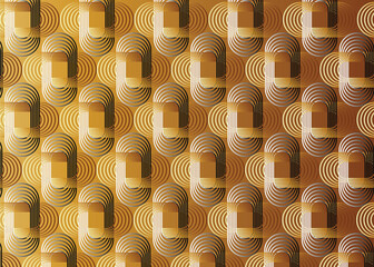 Retro golden gradient geometric pattern background, vector abstract circle, triangle and square lines art. Trendy bauhaus pattern backgrounds op-art set