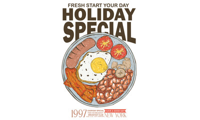 Holiday special recipes artwork for t shirt print, poster, sticker, background and other uses. Fresh start your day. Breakfast time vector design. Morning food poster design.