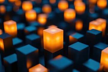 A Dazzling Array of Illuminated Cubes Creating a Stunning Visual Display of Light and Shadows in a Dark Background Perfect for Artistic and Abstract Themes