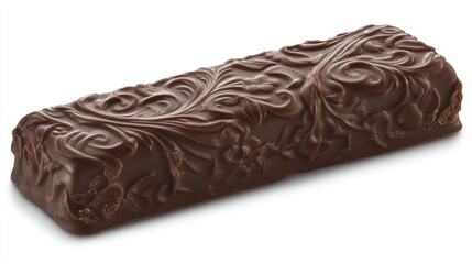 Decorative Dark Chocolate Bar with Intricate Swirls and Floral Patterns, Perfect for Dessert Tables, Confectionery Displays, or Sweet Treat Photography