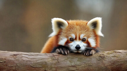 Fototapeta premium Red panda resting on a branch in a serene forest environment during the daytime