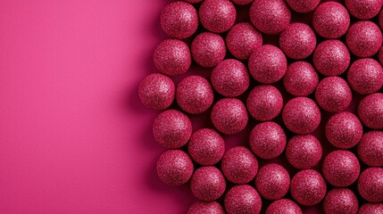 Glittery Pink Decorative Balls Arranged on a Vibrant Pink Surface