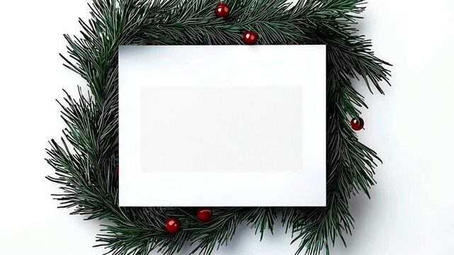 Blank square on white background, surrounded by green pine branches.
