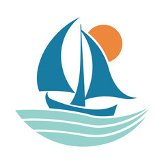 Minimalist Sailboat with Sun Vector Design.