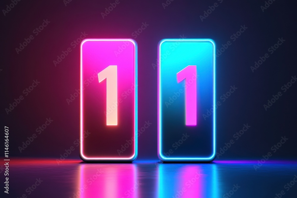 Poster vibrant neon displays featuring bold number 1 in a futuristic style with colorful light effects refl