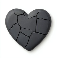 A cracked black heart symbolizes brokenness, loss, or emotional pain, conveying a poignant message about love and heartache.