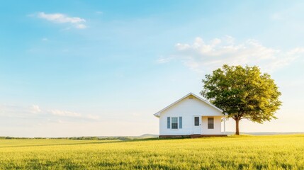 Obraz premium Charming classic American ranch-style house in rural landscape