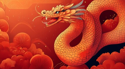 Obraz premium Chinese New Year 2025 vector illustration of Year of Snake cover, poster and sale banner. Chinese zodiac Snake symbol.