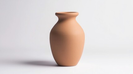 A simple, terracotta vase with a smooth, rounded shape is displayed against a light background, emphasizing its earthy color and classic design.