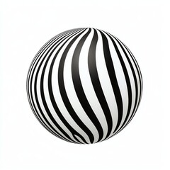 A black and white striped sphere, featuring a bold and contrasting design that creates a visually striking effect.