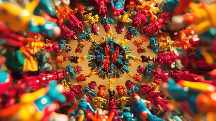 Kaleidoscopic World of Colorful Miniature Robots: A Symmetrical Toy Photography Masterpiece