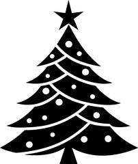 Obraz premium Black and White Christmas Tree Silhouette Vector Set with Festive Lights