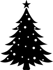 Obraz premium Black and White Christmas Tree Silhouette Vector Set with Festive Lights