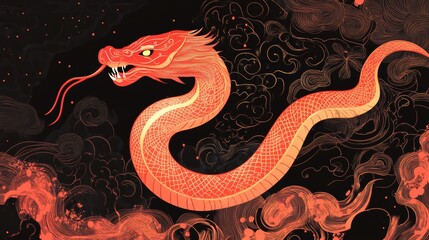 Fototapeta premium Chinese New Year 2025 vector illustration of Year of Snake cover, poster and sale banner. Chinese zodiac Snake symbol.