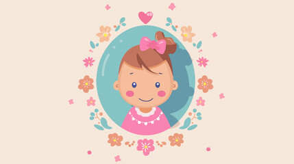 Cute Baby Girl Icon Vector Flat Illustration