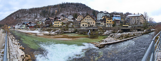 Obraz premium Cloudy weather in Lauffen, Salzkammergut, Gmunden district, Upper Austria, Austria 