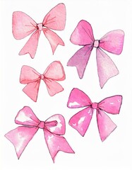 printables of small delicate bows in baby pink colour against a white background, wall decor, girls printables
