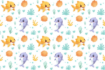 Sweet Valentine's Day Dolphin and Ocean-Themed Pattern Seamless