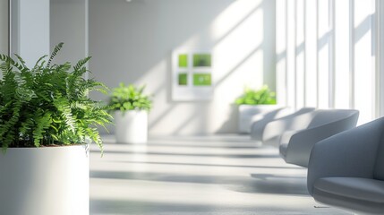 Office Waiting Room with Grey Furniture and Greenery
