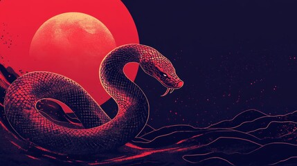 Fototapeta premium Chinese New Year 2025 vector illustration of Year of Snake cover, poster and sale banner. Chinese zodiac Snake symbol.