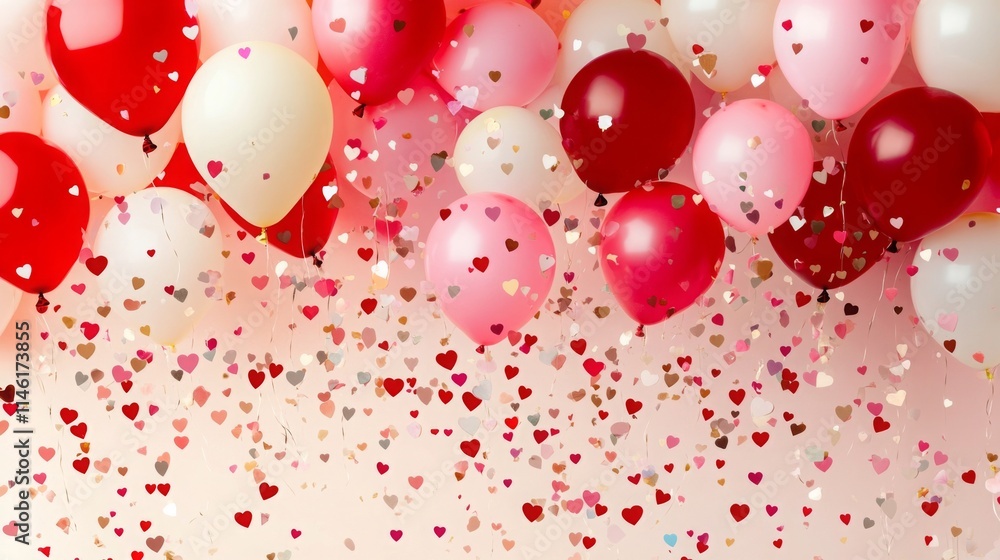 Poster a vibrant display of heart-shaped balloons in various colors fills the air, creating a joyful and ro